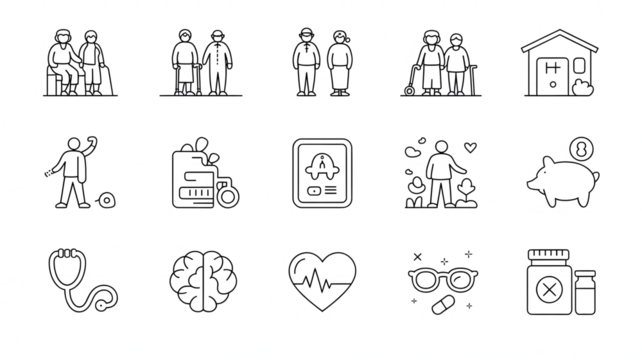 Set of nine abstract line art icons isolated on a transparent background - Powered by Adobe