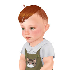 A small, cute child with ginger hair and freckles, isolated portrait