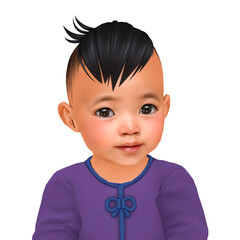 A small, cute boy with black hair and casual clothes, isolated portrait