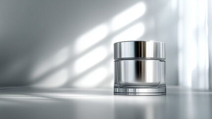 Elegant skincare cream jar with modern design, perfect for beauty and wellness marketing, showcasing self-care and skincare routines.