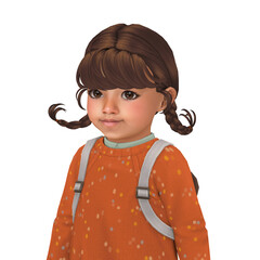 A cute little girl with a funny hairstyle, ready for school, isolated portrait