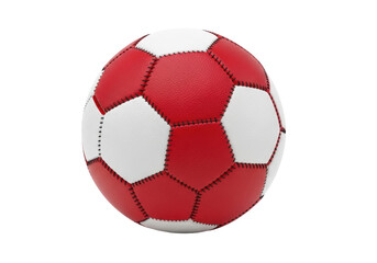 Fototapeta premium Isolated red and white soccer ball, sports equipment for recreation, stitched together