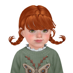 A small, cute child with ginger hair and freckles, isolated portrait