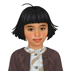 A small, cute child with black hair and casual clothes, isolated portrait