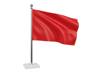 Isolated red flag on flagpole fluttering in the wind signaling a warning or danger, waving emblem