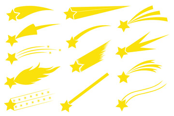 Collection of different yellow shooting stars illustration isolated on white background