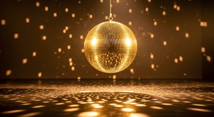 Golden disco ball casting light patterns on floor and wall