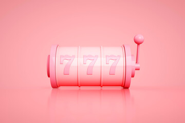 Gambling concept. Lucky seven 777 slot machine with casino roulette. 3d rendering.