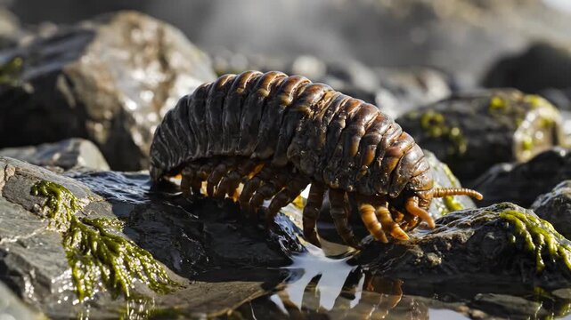 Giant Pill Bug Exploring Tide Pools Along the Northern California Coast