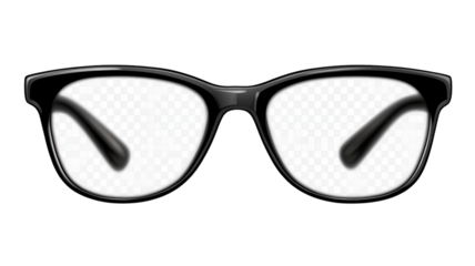 Black framed glasses are shown, emphasizing a vintage style.