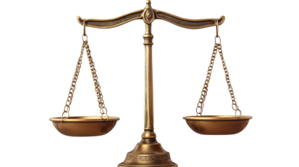 Traditional balance scale representing justice and equality sits on a clean background, symbolizing law and fairness.