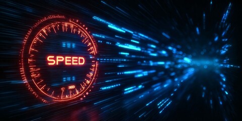Futuristic Internet Speed Concept Illustration with Download Meter and Data Connection Visuals