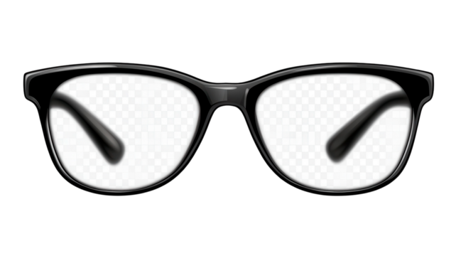 Black framed glasses are shown, emphasizing a vintage style. - Powered by Adobe