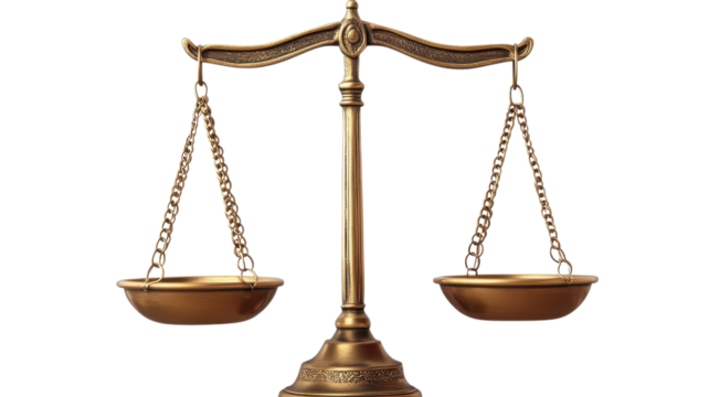 Traditional balance scale representing justice and equality sits on a clean background, symbolizing law and fairness.