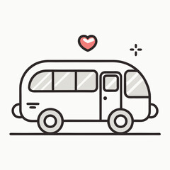 One-Line Dashed Bus Illustration with Heart Icon