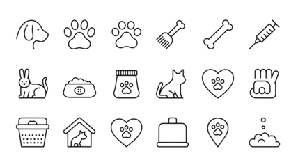 Pet care icons dog cat rabbit isolated on a transparent background