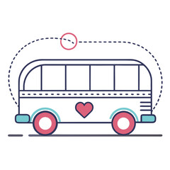 One-Line Dashed Bus Illustration with Heart Icon