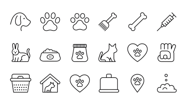 Pet care icons dog cat rabbit isolated on a transparent background - Powered by Adobe