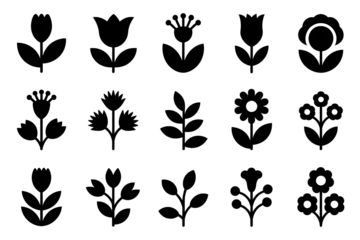 Collection of Black Floral Silhouettes isolated on a transparent background