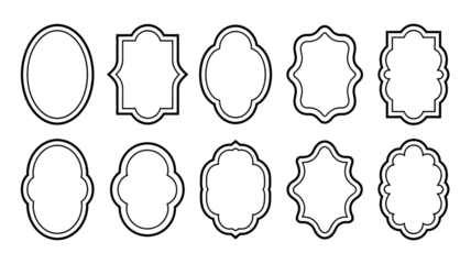 Ten unique stylized decorative frames isolated on a transparent background