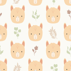 Seamless pattern with cute alpacas. Flat design. Vector.
