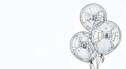 Transparent balloons with ribbons on white background  