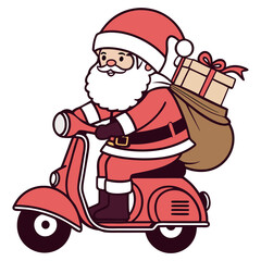 Obraz premium Santa Delivery Scooter Cartoon for Christmas