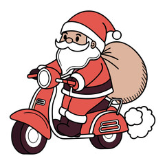 Santa Claus Riding Scooter with Gift Bag Cartoon Design