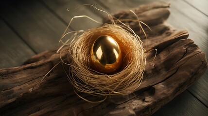 Golden egg in nest symbolizing wealth savings and investment security
