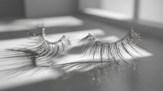 Dramatic Lashes A Close-Up of Artificial Eyelashes in Monochrome
