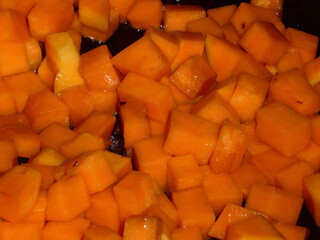 Vibrant Chopped Pumpkin Cubes Ready for Roasting