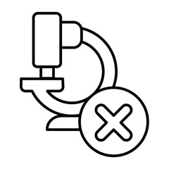 Microscope ban thin line icon, scientist instrument concept. Vector graphics. Laboratory microscope with close button sign on white background, style icon mobile or web design.