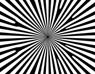 Black/white stripes converge at a central point, creating a radial, disorienting optical illusion effect