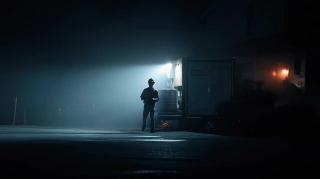 Technician Fixing a Broken HVAC Unit in a Dark Industrial Setting