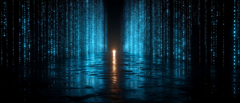 Vibrant cyber interface with neon blue tones and sharp reflections for Data Privacy Day