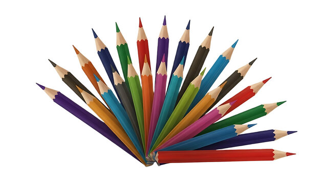 A fan of assorted colored pencils arranged against a black background in a semi circular pattern - Powered by Adobe