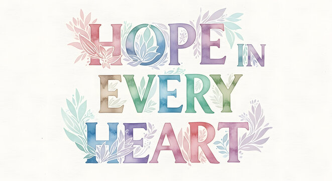 Expressing Hope in Every Heart, a multicolored typography design with painted floral elements. Hope in Every Heart concept evokes optimism and resilience.