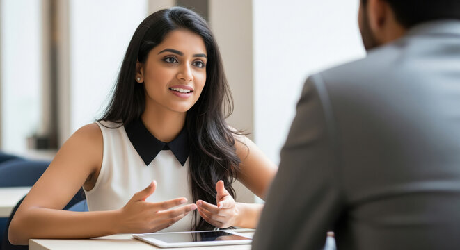 Confident Indian Professional Woman Engaged in Business Conversation