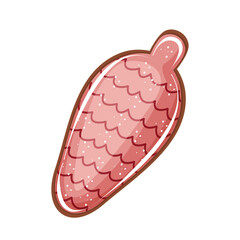 Vector gingerbread cookie in the form of Christmas ball spruce cone isolated. Christmas pastry on the white background. Illustration for bakery, candy store.