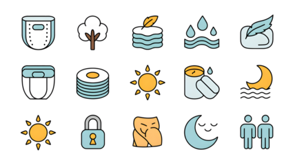 Collection of icons for sleep and comfort isolated on a transparent background