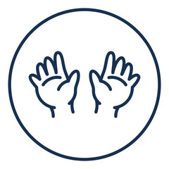 Safe for small children’s hands linear icon. Linear style icon showing small children’s hands, representing kid-safe materials, gentle products, and safety for toddlers and infants.