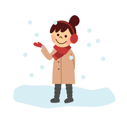 雪の中で立つ女性