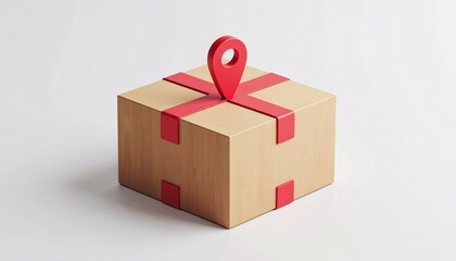 Naklejka premium Parcel with Red Location Pin: Delivery Tracking and Shipment Concept