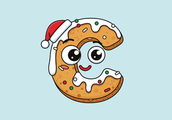Christmas cookie &ldquo;C&rdquo; cartoon illustration