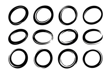 Twelve Hand Drawn Oval Shapes isolated on a transparent background
