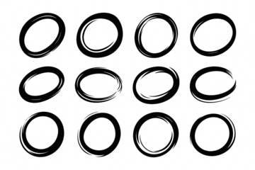 Twelve Hand Drawn Oval Shapes isolated on a transparent background