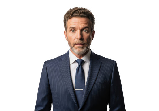 Surprised businessman in suit with shocked expression portrait stock photo image png isolated on transparent background