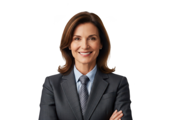 Professional businesswoman in suit smiling portrait stock photo image for business use and design projects isolated on transparent background