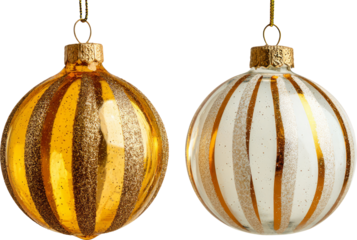 Gold ornament glitter stripe glass bauble holiday decor Christmas ball with sparkle warmth