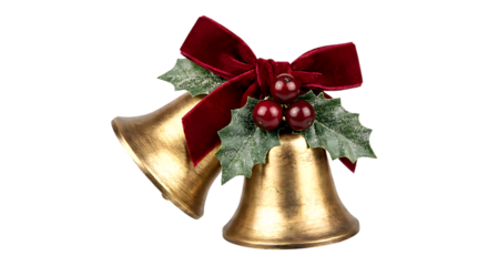 Christmas bell with holly and ribbon